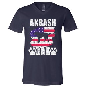 Akbash Dad Dog Lover American Us Flag V-Neck T-Shirt