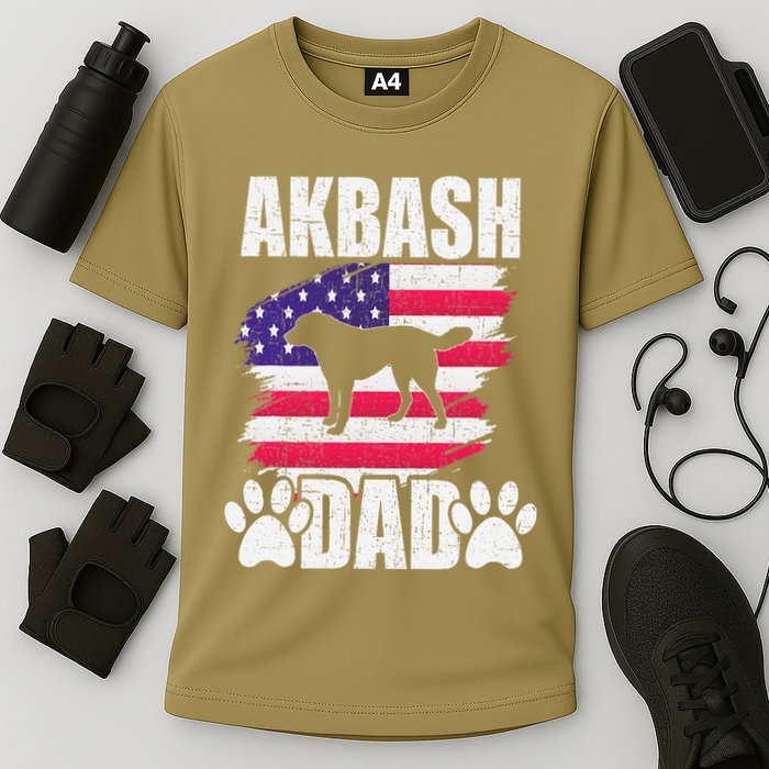 Akbash Dad Dog Lover American Us Flag Cooling Performance Crew T-Shirt