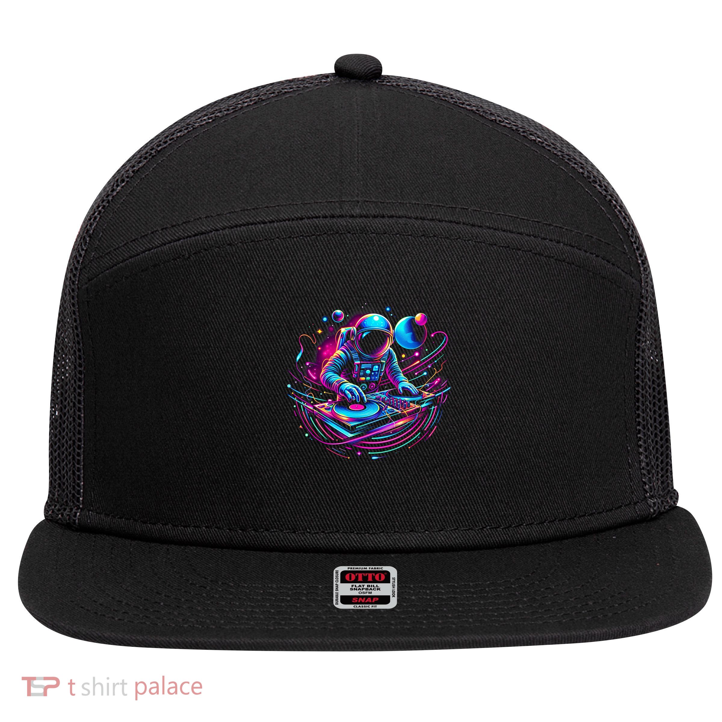 Astronaut Dj, Djing In Space, Music Lover Cool Graphic 7 Panel Mesh Trucker Snapback Hat