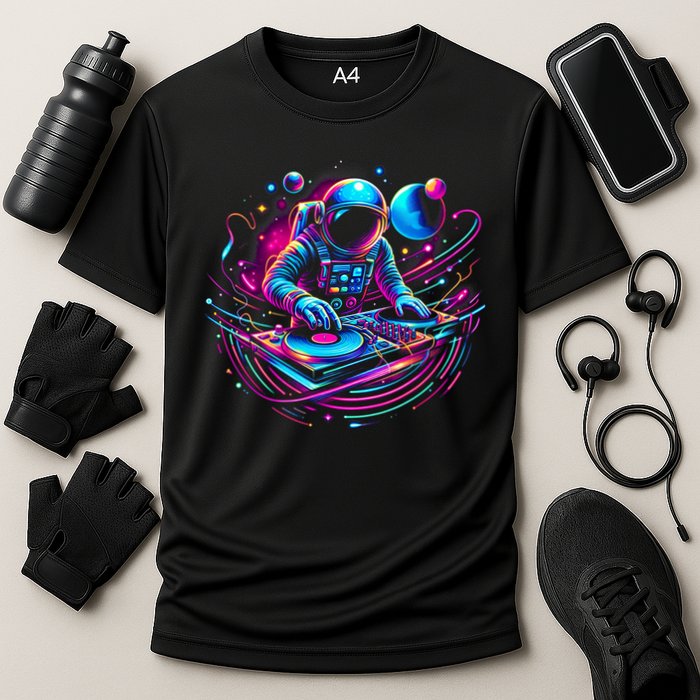 Astronaut Dj, Djing In Space, Music Lover Cool Graphic Performance Shirt