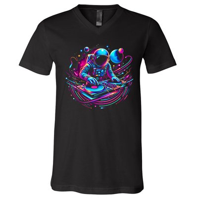 Astronaut Dj, Djing In Space, Music Lover Cool Graphic V-Neck T-Shirt