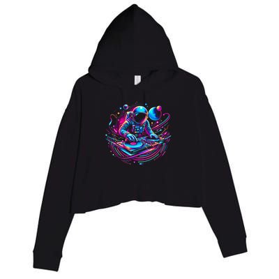 Astronaut Dj, Djing In Space, Music Lover Cool Graphic Crop Fleece Hoodie