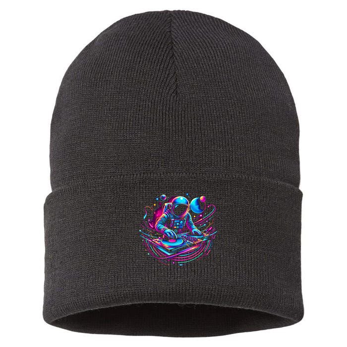 Astronaut Dj, Djing In Space, Music Lover Cool Graphic Sustainable Knit Beanie