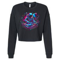 Astronaut Dj, Djing In Space, Music Lover Cool Graphic Cropped Pullover Crew