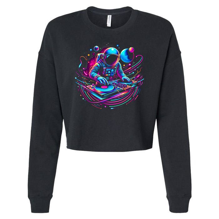 Astronaut Dj, Djing In Space, Music Lover Cool Graphic Cropped Pullover Crew