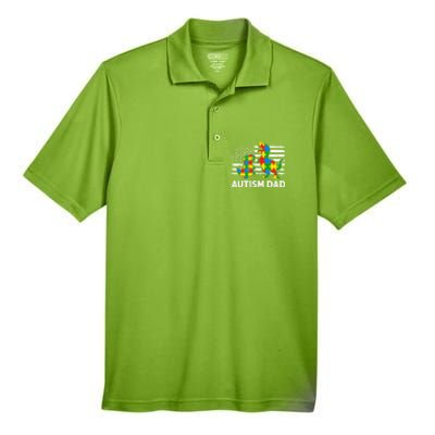 Autism Dad Dinosaur Lovers Usa Flag Rex Autism Awareness Funny Gift Men's Origin Performance Pique Polo