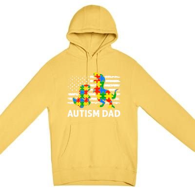 Autism Dad Dinosaur Lovers Usa Flag Rex Autism Awareness Funny Gift Premium Pullover Hoodie