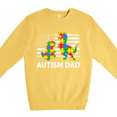 Autism Dad Dinosaur Lovers Usa Flag Rex Autism Awareness Funny Gift Premium Crewneck Sweatshirt