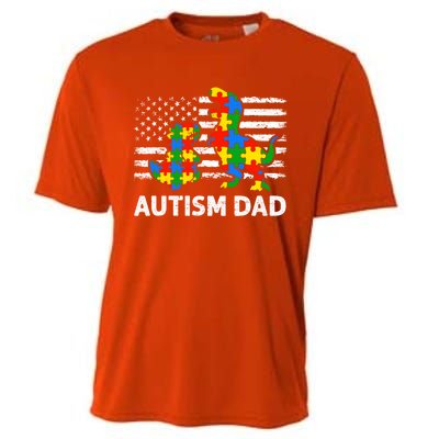 Autism Dad Dinosaur Lovers Usa Flag Rex Autism Awareness Funny Gift Cooling Performance Crew T-Shirt