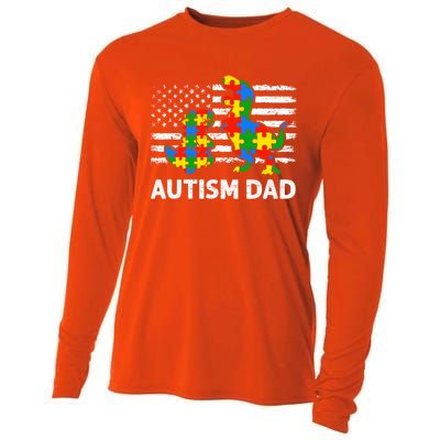 Autism Dad Dinosaur Lovers Usa Flag Rex Autism Awareness Funny Gift Cooling Performance Long Sleeve Crew