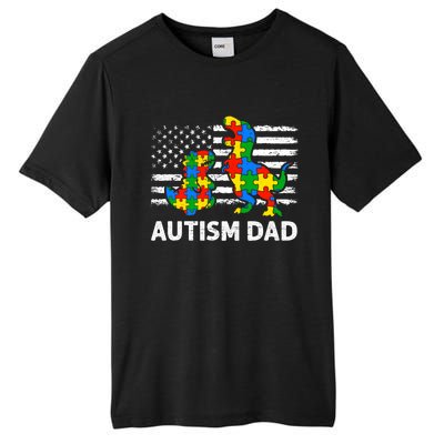 Autism Dad Dinosaur Lovers Usa Flag Rex Autism Awareness Funny Gift Tall Fusion ChromaSoft Performance T-Shirt