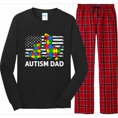 Autism Dad Dinosaur Lovers Usa Flag Rex Autism Awareness Funny Gift Long Sleeve Pajama Set