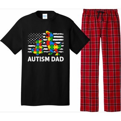 Autism Dad Dinosaur Lovers Usa Flag Rex Autism Awareness Funny Gift Pajama Set