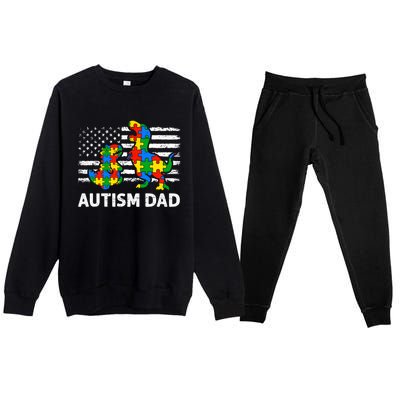 Autism Dad Dinosaur Lovers Usa Flag Rex Autism Awareness Funny Gift Premium Crewneck Sweatsuit Set