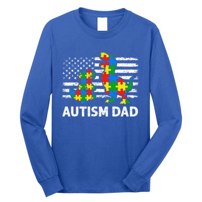 Autism Dad Dinosaur Lovers Usa Flag Rex Autism Awareness Funny Gift Long Sleeve Shirt