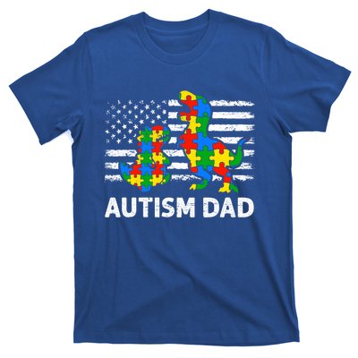 Autism Dad Dinosaur Lovers Usa Flag Rex Autism Awareness Funny Gift T-Shirt