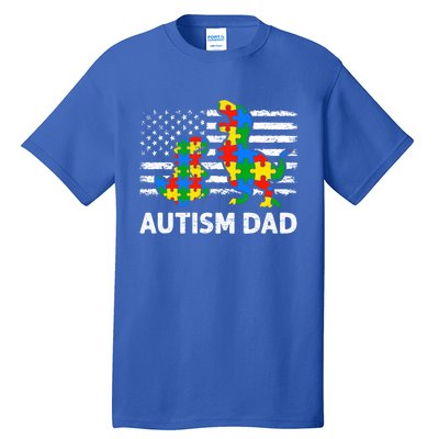 Autism Dad Dinosaur Lovers Usa Flag Rex Autism Awareness Funny Gift Tall T-Shirt