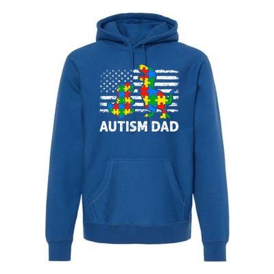 Autism Dad Dinosaur Lovers Usa Flag Rex Autism Awareness Funny Gift Premium Hoodie