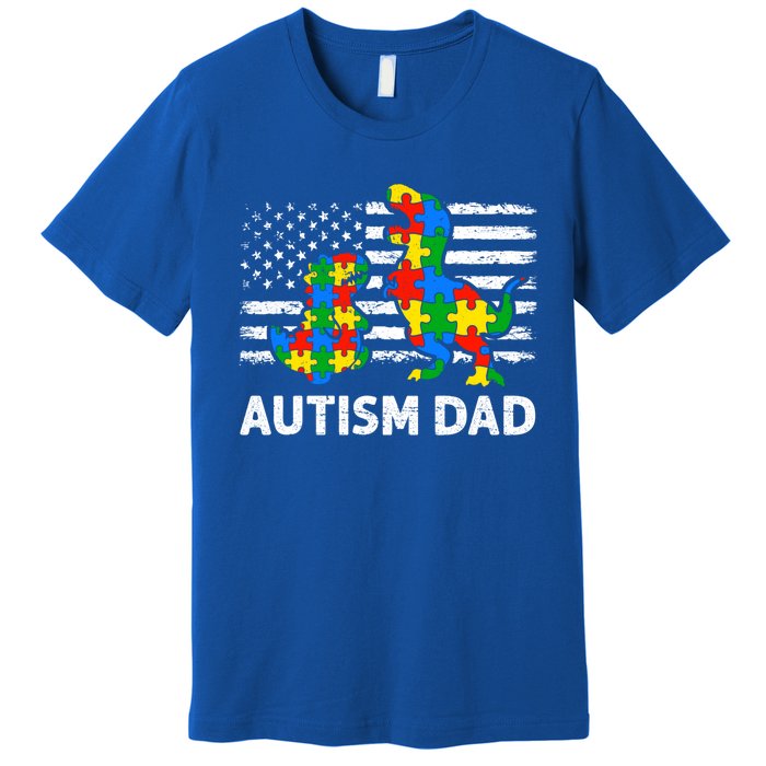 Autism Dad Dinosaur Lovers Usa Flag Rex Autism Awareness Funny Gift Premium T-Shirt