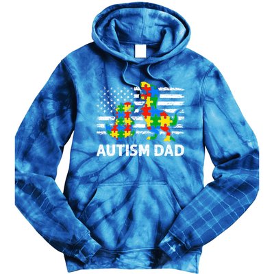 Autism Dad Dinosaur Lovers Usa Flag Rex Autism Awareness Funny Gift Tie Dye Hoodie