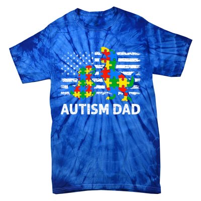 Autism Dad Dinosaur Lovers Usa Flag Rex Autism Awareness Funny Gift Tie-Dye T-Shirt