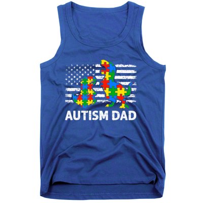 Autism Dad Dinosaur Lovers Usa Flag Rex Autism Awareness Funny Gift Tank Top