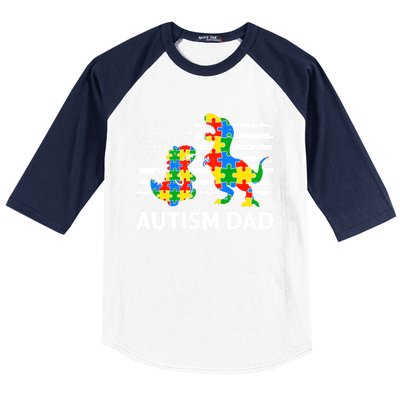 Autism Dad Dinosaur Lovers Usa Flag Rex Autism Awareness Funny Gift Baseball Sleeve Shirt