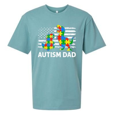 Autism Dad Dinosaur Lovers Usa Flag Rex Autism Awareness Funny Gift Sueded Cloud Jersey T-Shirt