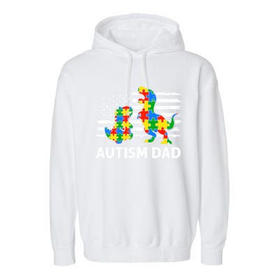 Autism Dad Dinosaur Lovers Usa Flag Rex Autism Awareness Funny Gift Garment-Dyed Fleece Hoodie