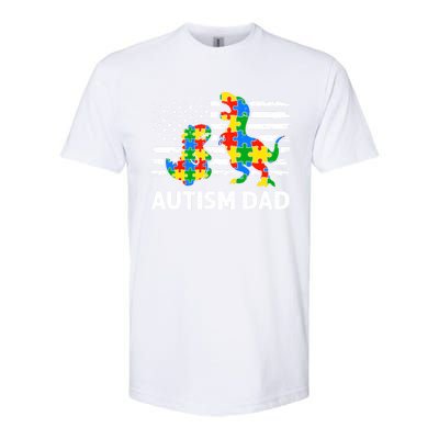 Autism Dad Dinosaur Lovers Usa Flag Rex Autism Awareness Funny Gift Softstyle CVC T-Shirt