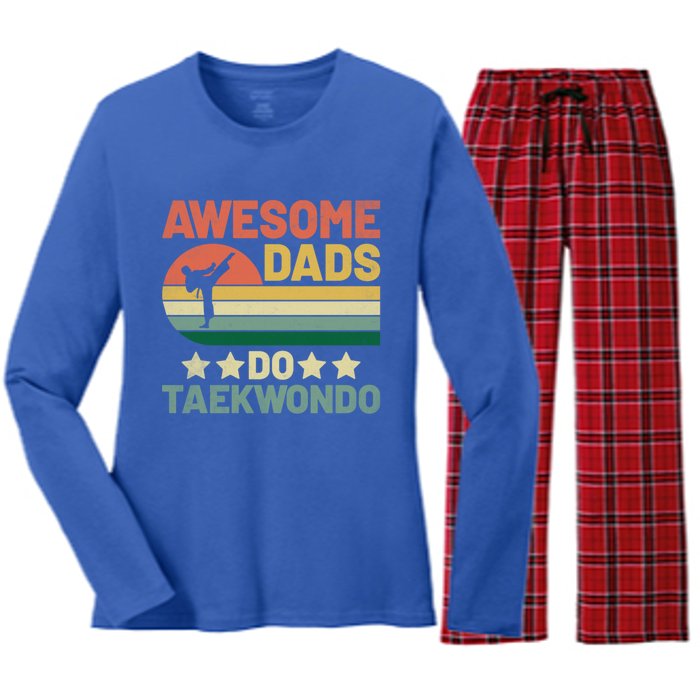 Awesome Dads Do Taekwondo Player Martial Arts Tkd Gift Women's Long Sleeve Flannel Pajama Set 