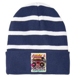 Addicted To Music Striped Beanie with Solid Band