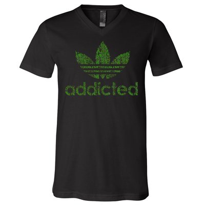 Addicted Weed Logo V-Neck T-Shirt