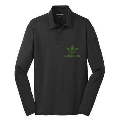 Addicted Weed Logo Silk Touch Performance Long Sleeve Polo