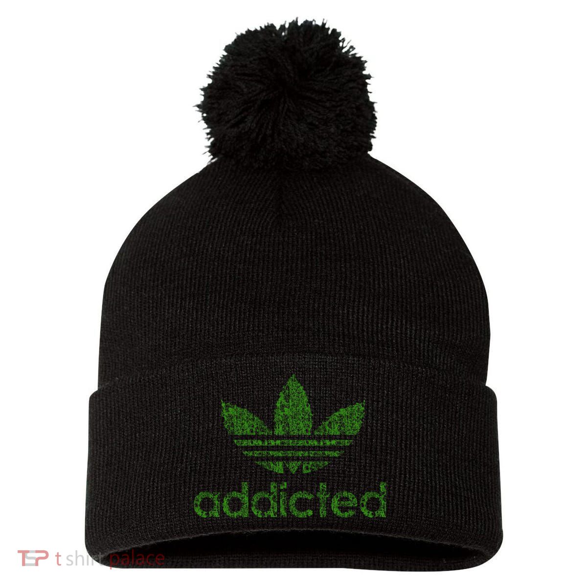 Addicted Weed Logo Pom Pom 12in Knit Beanie