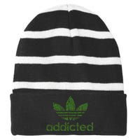 Addicted Weed Logo Striped Beanie with Solid Band