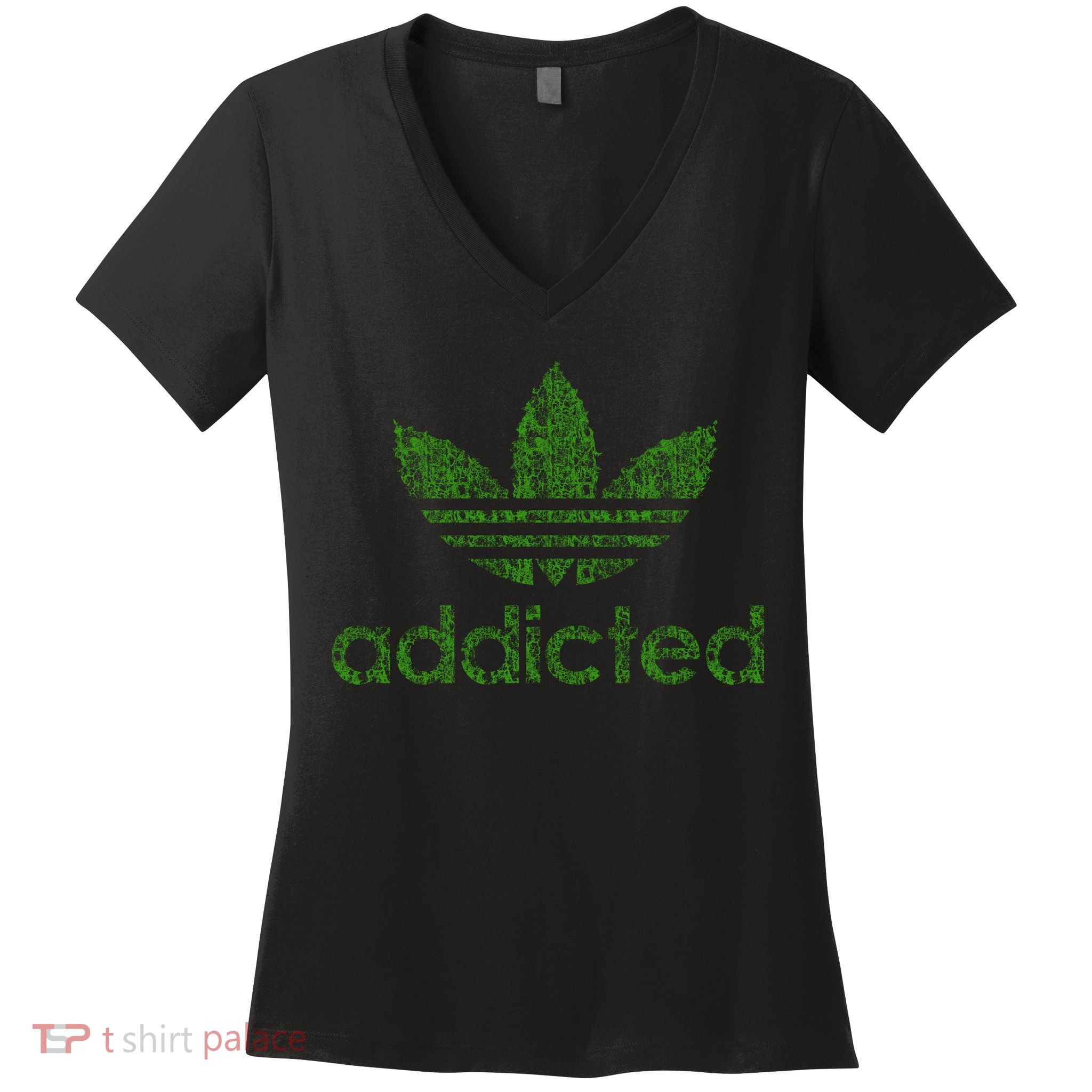 Addicted Weed Logo Women's V-Neck T-Shirt