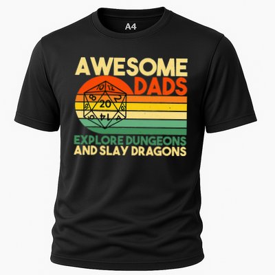 Awesome Dads Explore Dungeons DM RPG Dice Dragon Performance Shirt