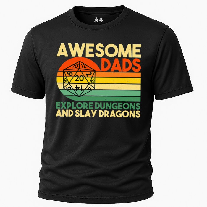 Awesome Dads Explore Dungeons DM RPG Dice Dragon Performance Shirt