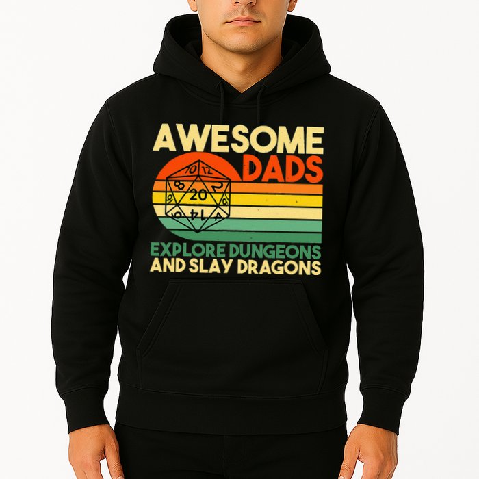 Awesome Dads Explore Dungeons DM RPG Dice Dragon Hoodie