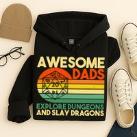 Awesome Dads Explore Dungeons DM RPG Dice Dragon Hoodie