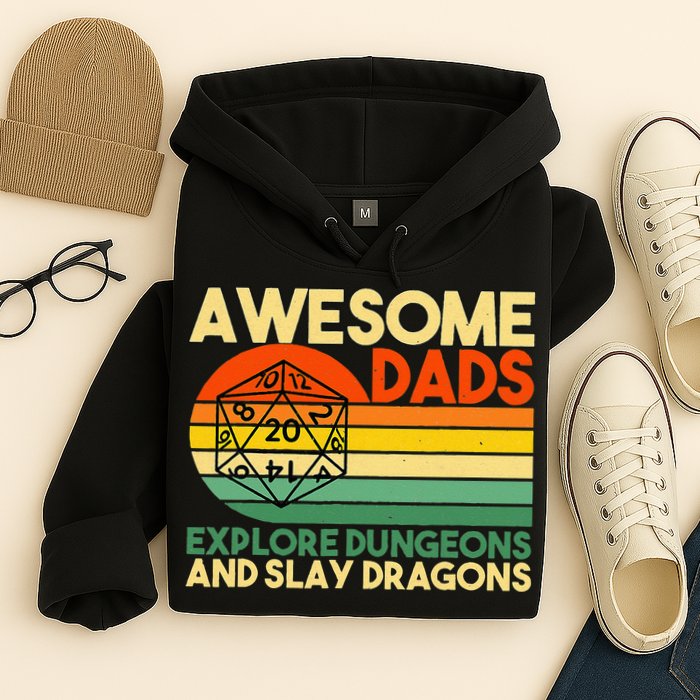 Awesome Dads Explore Dungeons DM RPG Dice Dragon Hoodie