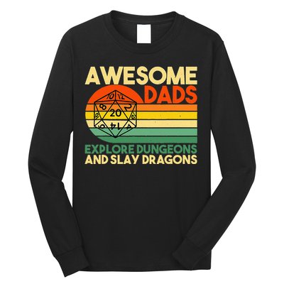 Awesome Dads Explore Dungeons DM RPG Dice Dragon Long Sleeve Shirt