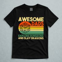 Awesome Dads Explore Dungeons DM RPG Dice Dragon T-Shirt