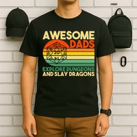 Awesome Dads Explore Dungeons DM RPG Dice Dragon T-Shirt