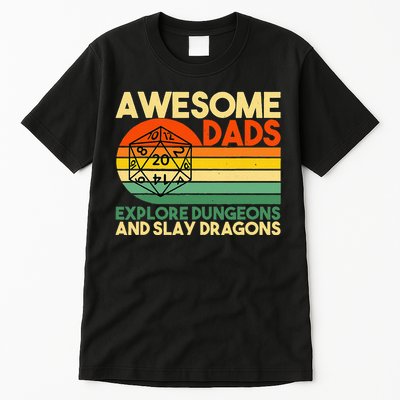 Awesome Dads Explore Dungeons DM RPG Dice Dragon Tall T-Shirt
