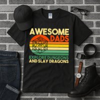 Awesome Dads Explore Dungeons DM RPG Dice Dragon Tall T-Shirt