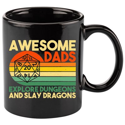 Awesome Dads Explore Dungeons DM RPG Dice Dragon 11oz C Handle Ceramic Mug