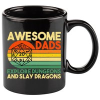 Awesome Dads Explore Dungeons DM RPG Dice Dragon 11oz C Handle Ceramic Mug