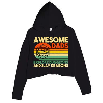 Awesome Dads Explore Dungeons DM RPG Dice Dragon Crop Fleece Hoodie